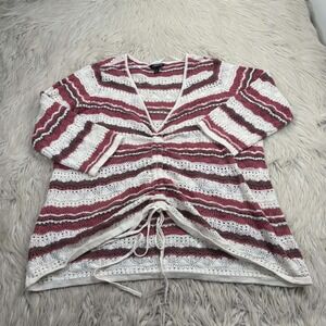 Torrid Women's 1X Open Knit V-Neck Cinched Front Sweater Retro 70s Boho Coquette